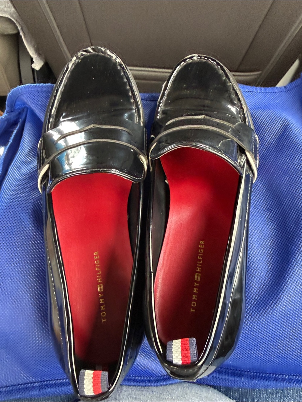 Tommy Hilfiger Black Patent Loafers with Red Insoles